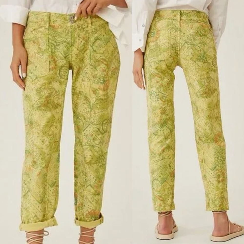 Anthropologie Pilcro The Wanderer Low Rise Pants Green Floral Leafy 31